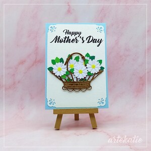 Daisies basket card for Mum, Personalised handmade Happy Mother's Day card for the best mom in the world