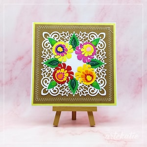 Polish Folk flowers handmade card for Birthday Mother's Day Thank You, blank cards with envelopes, folklore, countryside art