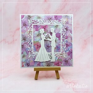 Luxury Wedding Anniversary Bride and groom handmade card, On your wedding day wishes, blank inside with envelopes, just married couple love