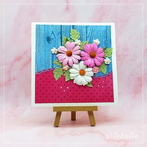 Pink white daisies flowers spring Handmade Card, Personalised 60th birthday cards for women, gift for her, Female card wife
