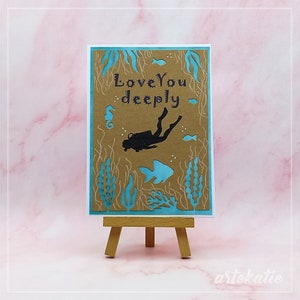 Happy Birthday deepest love handmade card for male female couple, Diver greeting card for man, Scuba diving dad husband wife partner friend