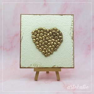 Rustic coffee greeting card, Gold heart birthday card, miss you, Blank handmade card, I love you, Valentine's day card, wedding anniversary