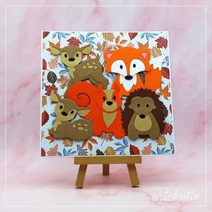 Cute woodland animals handmade card for kids 1st birthday, personalised party invitation for little ones, ideal keepsake for framing