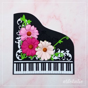 Black Piano Handmade Card with flowers, Card for musician or pianist, 60th birthday card for woman, Mother's Day card, Gift for Mum