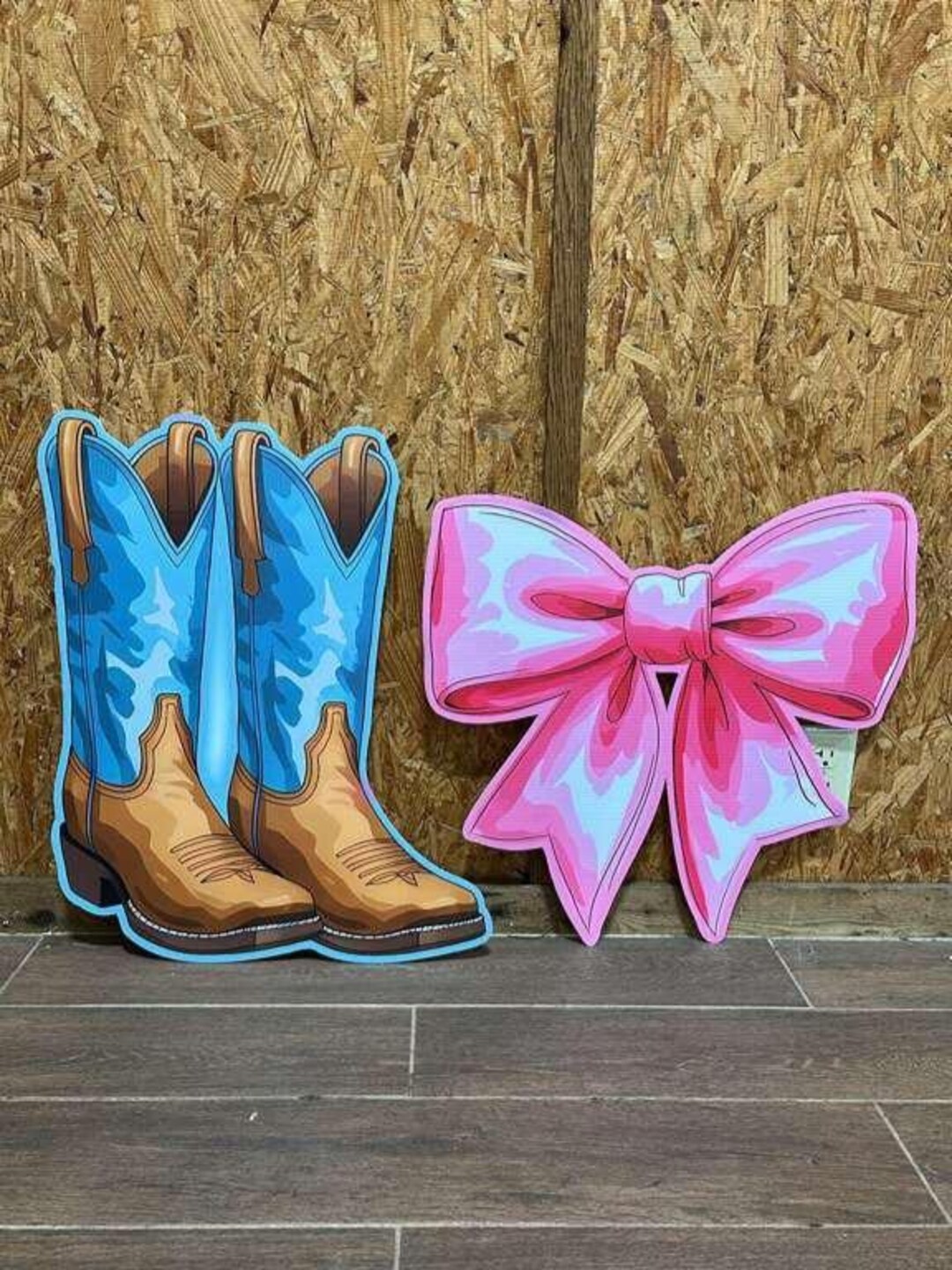 Boot and Bow Prop Cutout Set. Approx 2ft Each Stand Not Included, See ...