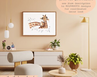 Giraffe Hugs, Printable Art, Digital Print, Animal Watercolour Art, Living Room Decor, Nursery Wall Art, Instant Download DIY, Scandi Decor