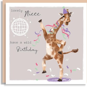 Carte d'anniversaire girafe pour nièce - carte d'anniversaire animal originale - carte girafe dansante personnalisée - amoureux des animaux humoristique - carte de musique