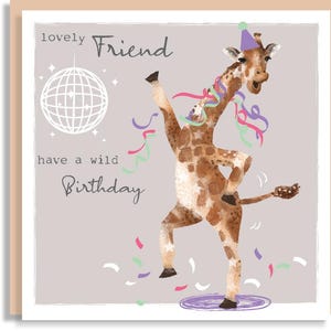 Verjaardagskaart giraf voor vriend - eigenzinnige dierenverjaardagskaart - gepersonaliseerde dansende girafkaart - humoristische dierenliefhebber - muziekkaart