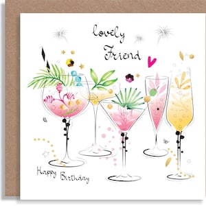 Cartão de quarentena para bebidas, coquetéis, para uma amiga, mãe, irmã, tia, esposa, cartão de aniversário, cartão de felicitações personalizado feito à mão em aquarela