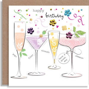 Geburtstagsgetränke Prosecco Quarantini Handgefertigte Karte - Handgefertigte Tipple Cocktail Geburtstagsgrußkarte - Zeitgenössische Karte für Getränkeliebhaber