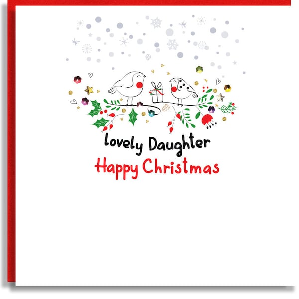 Tochter Vögel mit Weihnachtsgeschenk Handgefertigte Karte - Handgefertigte Grußkarte für Tochter - Handbeschriftete Tochter Weihnachtskarte