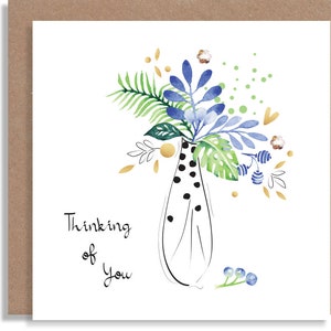 Thinking of You Bouquet Aquarelle Carte de vœux illustrée à la main faite à la main Lettrée à la main