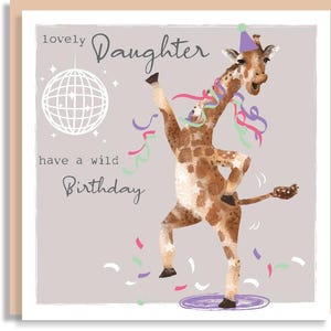Verjaardagskaart giraf voor dochter - eigenzinnige dierenverjaardagskaart - gepersonaliseerde dansende girafkaart - humoristische dierenliefhebber - muziekkaart