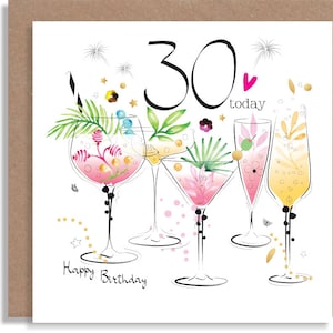 30ème 40ème 50ème 60ème Birthday Drinks Cocktails Card - Aquarelle Handmade Age Card - Carte de vœux personnalisée pour la fête d’anniversaire - Party