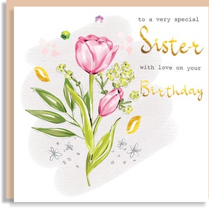 Biglietto di compleanno con tulipano per sorella mamma e figlia, biglietto di bouquet di compleanno per zia nipote nonna, biglietto di auguri floreale per compleanno di nipote amica cugina