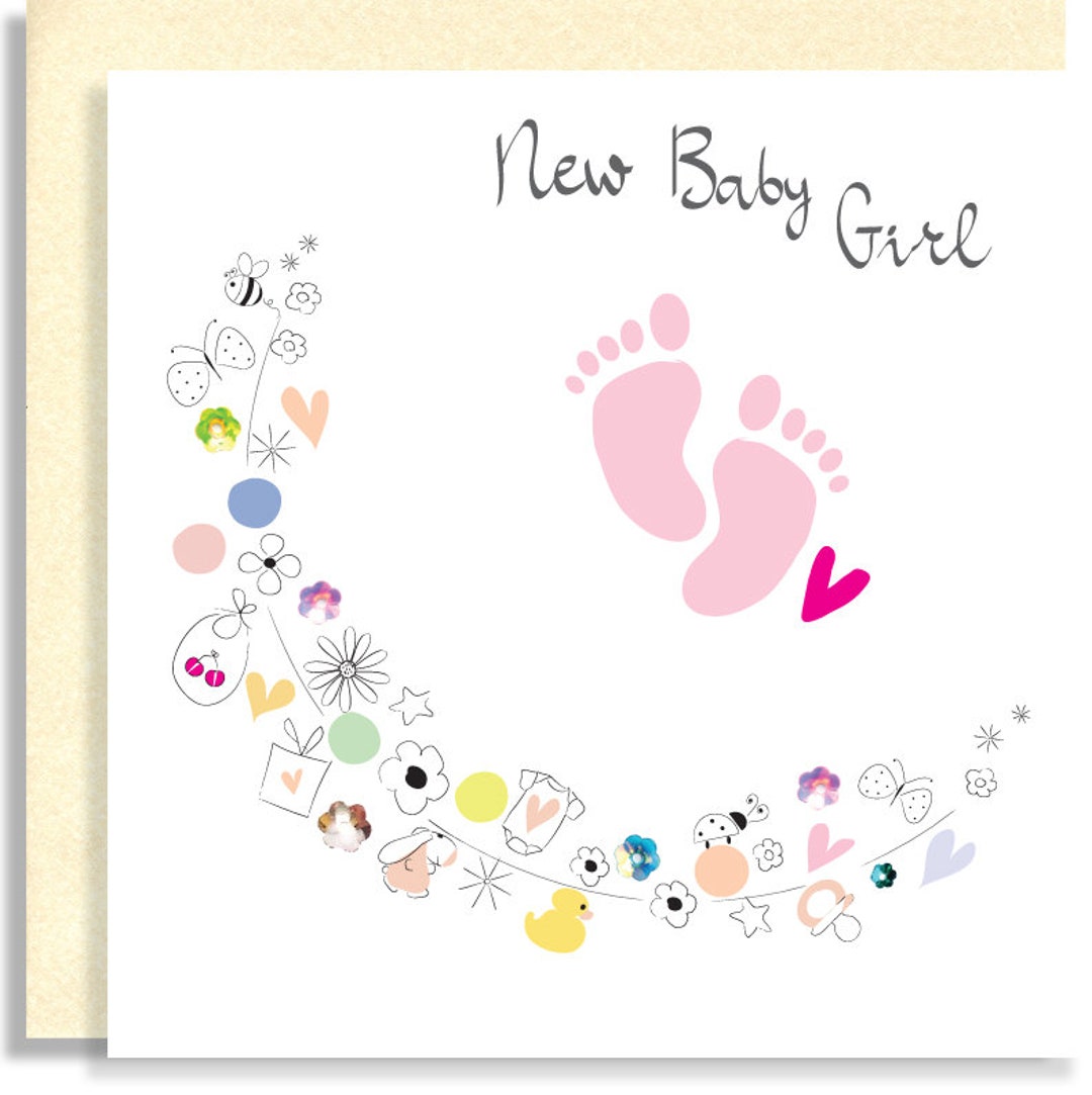 New Baby Girl Footprint - New Baby Boy Floral Botanical Card - Handmade ...