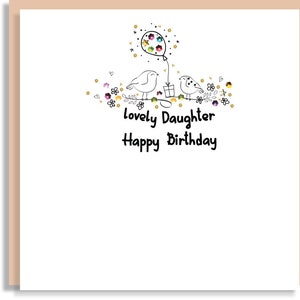 Biglietto fatto a mano con uccellini e palloncini per la figlia - Biglietto d'auguri artigianale per la figlia - Biglietto di compleanno per figlia scritto a mano