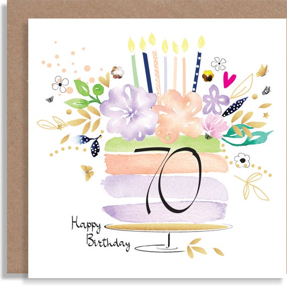 70th 80th 90th Age Birthday Cake Card Watercolour Handmade - Etsy