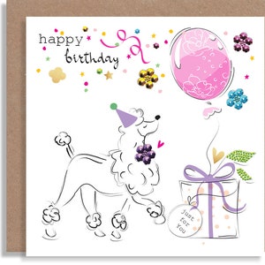 Party Dog Poodle Handmade Card - Carte artisanale pour les amoureux des chiens - Carte d’anniversaire caniche