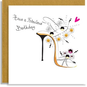 Carte de chaussure de mode fabuleuse - carte de fête d'anniversaire pour elle - carte de voeux dessinée à la main à la main - carte tendance avec inscription à la main