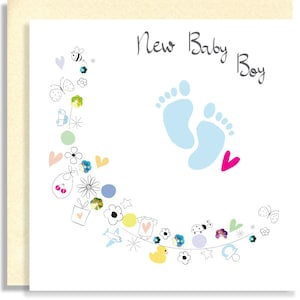 Nieuwe Baby Boy Footprint - Nieuwe Baby Girl Floral Botanische Kaart - Handgemaakte kaart voor baby's - Gepersonaliseerde kaart met de hand geschreven