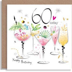 60e 30e 40e 50e verjaardag drankjes cocktails kaart - aquarel handgemaakte leeftijdskaart - gepersonaliseerde verjaardagspartij wenskaart - feestkaart