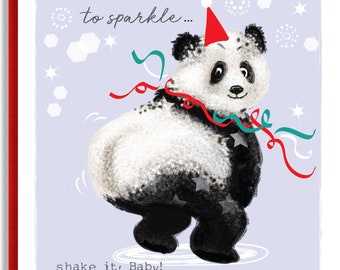 Biglietto natalizio Panda Twerking - Panda eccentrico danzante - Biglietto amante degli animali stampato illustrato a mano - Festa in ufficio - Biglietto musicale personalizzato