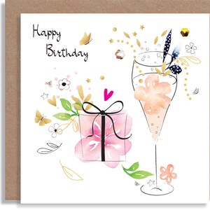 Presente de aniversário Prosecco Festa Aquarela Feito à Mão Cartão Personalizado com Letras à Mão
