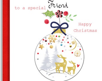 Pallina di Natale personalizzata per un amico - Biglietto fatto a mano con pallina di cervo festivo - Biglietto di auguri di Natale artigianale - Biglietto di Natale per un amico