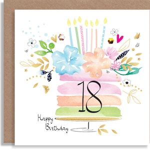 18. 21. 30. Geburtstagskuchen-Aquarellkarte, handgemachte handbeschriftete Grußkarte, handbeschriftete personalisierte Karte für Altersgruppen