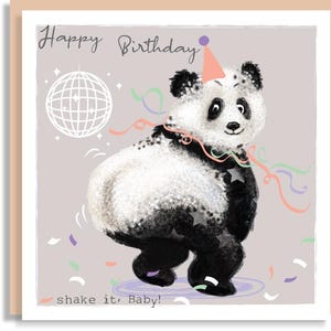 Panda Twerking Geburtstagskarte - schrullig tanzender Panda - handillustrierte gedruckte Tiergeburtstagskarte - personalisierte Tierliebhaber-Musikkarte