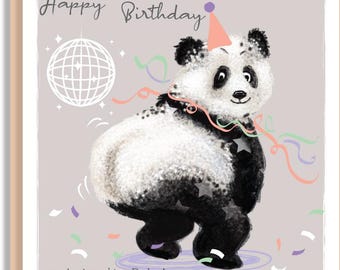 Carte d'anniversaire panda twerk - panda dansant original - carte d'anniversaire animal imprimée illustrée à la main - carte musique personnalisée pour amoureux des animaux