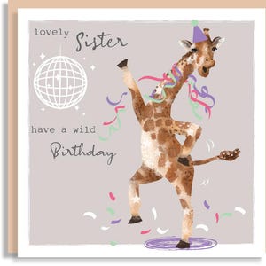 Carte d'anniversaire girafe pour soeur - carte d'anniversaire animal original - carte girafe dansante personnalisée - amoureux des animaux humoristique - carte de musique