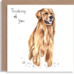 Carte de sympathie Thinking of you - carte aquarelle Golden Retriever pour chagrin - carte de voeux peinte et écrite à la main pour amoureux des chiens