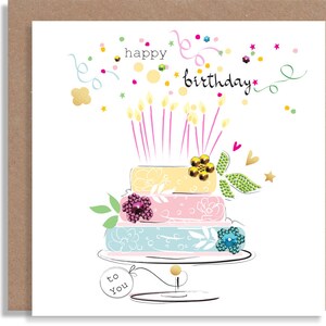 Birthday Cake Handmade Card - Carte artisanale pour la famille et les amis - Birthday Party Card For Cake Lover - Cute Card
