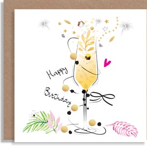 Geburtstags-Prosecco-Cocktail-Quarantini-Karte – Getränke-Party-Aquarell-handgemachte Karte – personalisierte Mimosa-Mode-Cocktail-Grußkarte