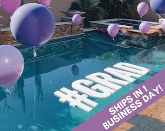 Large Floating Foam Pool Letters Spelling #GRAD | 1" Thick Foam | Ships in One Business Day| Graduation Pool Party | Same Font as Picture