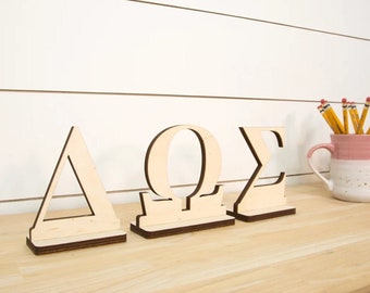 Stand-Alone Greek Letters on Base | Unpainted Wood Letter | Greek Letter Craft