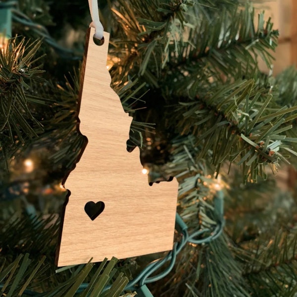 Personalized Wooden State Ornament | Heart Cutout in Any City |  United States Ornaments | Custom State Pride | Christmas Holiday | Alder