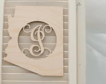 18" State Wood Monogram  |  Personalized Wood State Monogram  | Any State With Your Initial | Unfinished Wood Laser Cutout | DIY Craft Shape