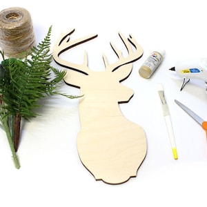 Wooden Deer Head Craft Shape |  Large Dear Head Wood Cutout | Hunter Decor | Christmas Decor | Unpainted Craft Shape