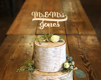 Personalized Mr & Mrs Wood Cake Topper: Laser Cut Wedding Decor