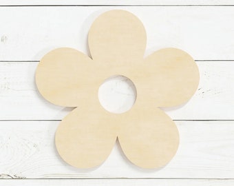 Wooden Flower Cutout Craft Shape | Unfinished Custom Wood Craft Shape | Large or Small Flower Shape | DIY Craft Blank