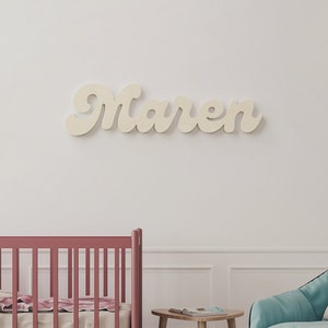 Retro Script Wood Letter Nursery Name Sign | Personalized Nursery or Kid's Room Décor | Custom-Made Large Script Wood Letters