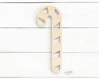 Candy Cane Wood Cutout: Unfinished Baltic Birch, Holiday DIY Decor