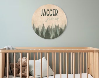 Ombre Tree Round Name Sign | 18 inch Wood Circle With Printed Name With Tree Design | Nursery Decor