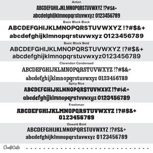 font options for thin plastic letters
Anton Basic Block Black Basic Block Bold Clarendon condensed Spicy Rice Freshman Oswald Bold