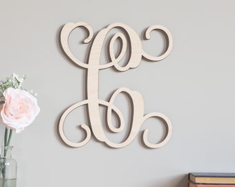 Unpainted Wood Monogram Letter | Swirly Font Monogram | Home Décor Letter | Large Wooden Monogram for Wreath Accent or Wall Hanging