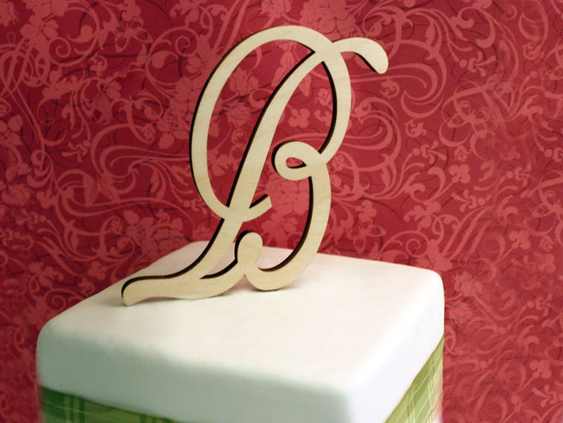 wood wedding cake topper with custom monogram