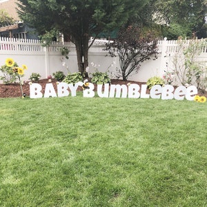 plastic yard sign letters spelling baby bumblebee